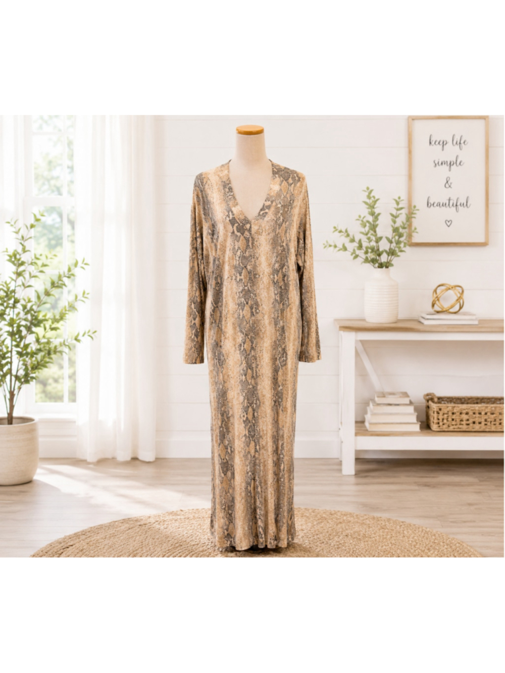 Vintage Val Mode Lingerie Snake Print Maxi Lounge Sleep Dress Side Slit Small